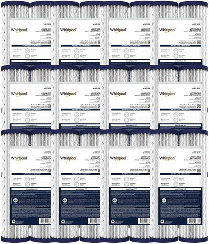 Whirlpool 10" x 2.5" Whole House Sediment Water Filters, WHKF-WHPL Pleated Filter, 20 Micron, NSF Certified Reduces Sand, Soil, Silt & Rust for Standard Filter Housings, 24-Pack