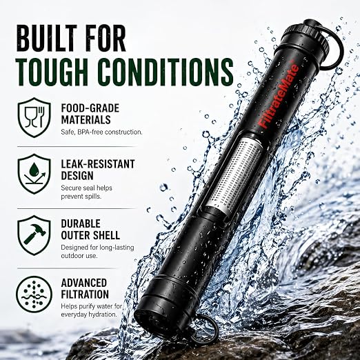 Original Defense® FiltrateMate Portable Water Filter Straw – High-Performance Nanofiber Filtration for Emergency Preparedness, Hiking, and Camping – Purifies up to 1,000 Liters