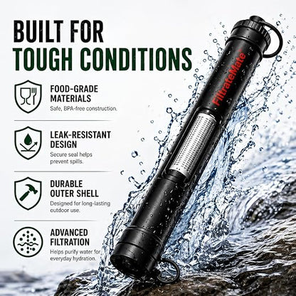 Original Defense® FiltrateMate Portable Water Filter Straw – High-Performance Nanofiber Filtration for Emergency Preparedness, Hiking, and Camping – Purifies up to 1,000 Liters