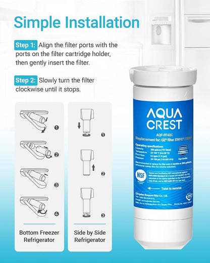 AQUA CREST XWFE Water Filter, Replacement for GE® XWFE, Built-in Chip | Replacement for GE® XWF, Compatible with GNE27, GNE25, GNE21, GFE28, GFE26, GFE24, GWE19, GYE18, GSS25 Series Refrigerators