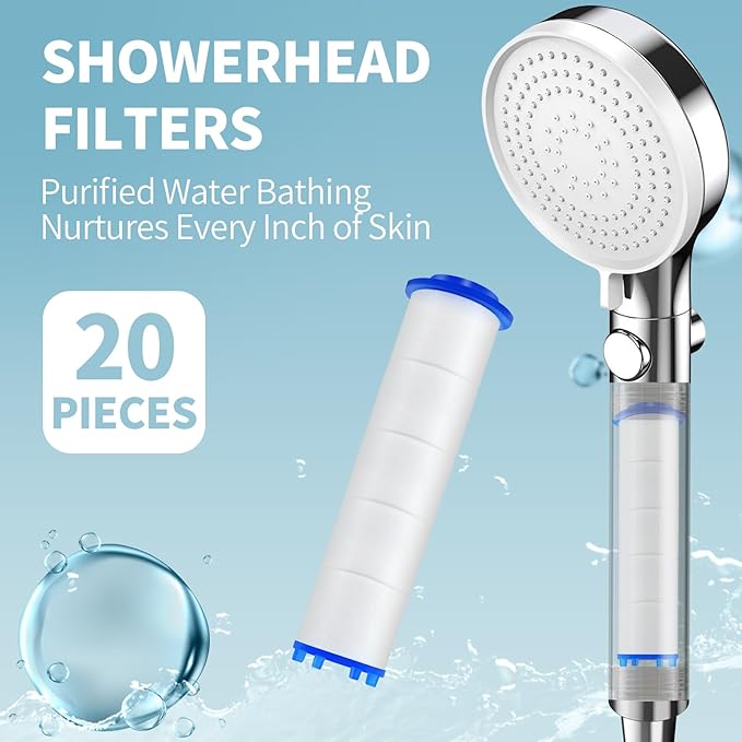 20 Pack Shower Filter Shower Head Filter PP Cotton Filter Handheld, Filter Replacement Filter Tool Suitable for Various Specifications of Shower Heads (2.95 inches)