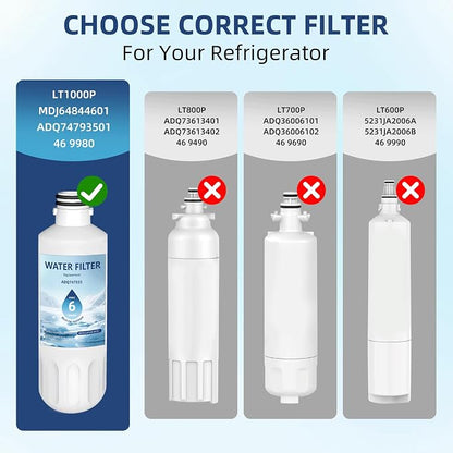 LT1000P ADQ747935 Water Filter 6-Month Replacement for LG LT1000P/PC/PCS ThinQ Water Filter AGF80300704,LMXS28626S,LFXS26973S,LRFLC2706S,LRMXS2806S,LRFS28XBS,LFXC22526S,4 Combo Set