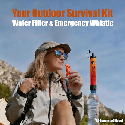 3-Pack Personal Water Filter Straw with Emergency Whistle | Portable Outdoor Survival Gear for Camping, Hiking, Backpacking, Hunting, Fishing, Travel & Home Car Emergency Evac Kits