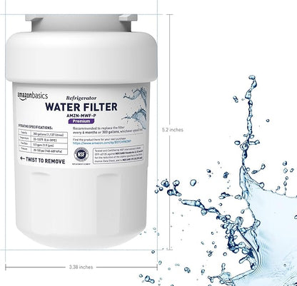 Amazon Basics Replacement Water Filter Cartridge Compatible with GE MWF Refrigerator, NSF Certified, No Leaks, Fits Perfectly, Compatible with GE and Kenmore, 3-Pack