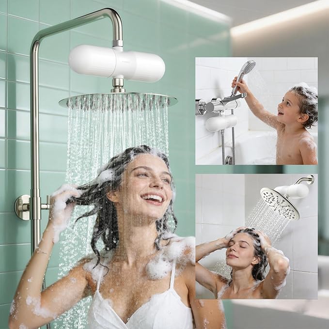 SR SUN RISE Duo Shower Filter - NSF Certified 20-Stage Shower Filter for Hard Water, Water Softener, Removes Chlorine, Heavy Metals, High Flow, Easy Replace Cartridge, Nourish Hair & Skin, Matte White