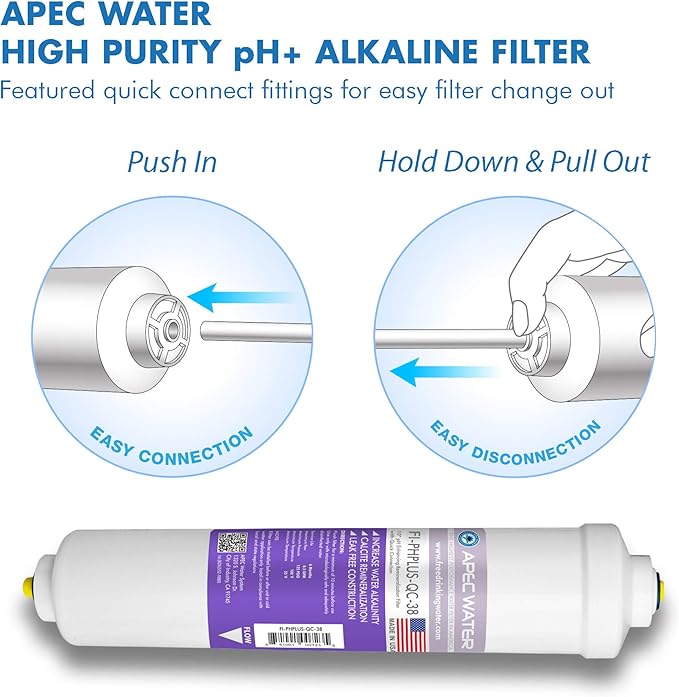 APEC Water Systems PHPLUSKIT-38 10" US MADE Alkaline High Purity pH+ Calcium Carbonate Inline Filter Kit with 3/8"D Tubing Quick Connect