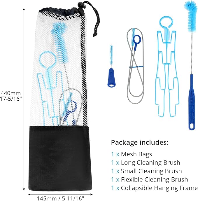 QWORK 4-Piece Hydration Bladder Cleaning Kit - Complete Backpack Reservoir Accessories Set with Brushes, Collapsible Drying Frame & Carrying Pouch