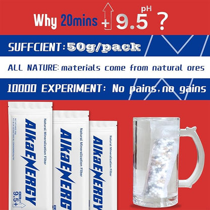 AlkaEnergy 3-Pack Alkaline Water Filter Pouches|pH 9.5, Boosts Water pH, Adds Essential Minerals for Hydration & Wellness| for Bottles & Jugs (50g/pack)