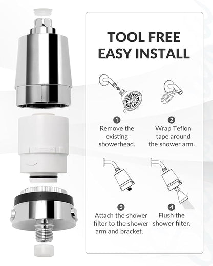 SANYCASA Hard Water Shower Filter - Removes Chlorine, Heavy Metals & Scale - KDF Technology for Softer Skin & Hair - Fits Most Rain & Handheld Showerheads - (Chrome Polished)