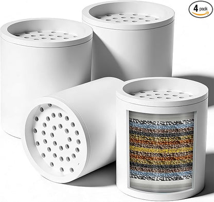 Hibbent 4 Pack Shower Filter Replacement Cartridges for Hard Water, High Output 20 Stage Shower Filter with Vitamin C to Reduce Chlorine & Fluoride, Glowing Skin, Strong Nails & Shimmering Hair