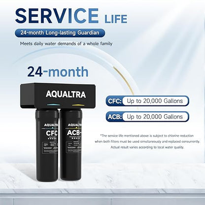 AQUALTRA USF-2B-10 Slightly Alkaline Under Sink Filter System, 20K Gal, Reduce PFOA, PFOS, Chlorine, Lead, Mercury, Chloramine, Fluoride, Microplastics Particles, Bad Taste & Odor