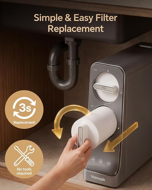Vancepic PCB Composite Filter Replacement, Compatible with V-Series (QR600/QR800) Water Purifiers, 8-Month Lifespan, 3s Quick-Change, No Tools Needed