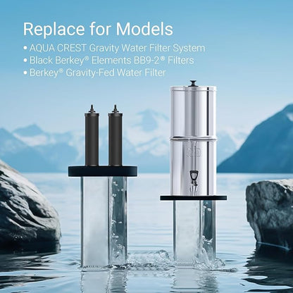 [New Upgraded Ultrafiltration] AQUA CREST Black Water Filter, Replacement for Berkey® BB9-2® Black Purification Elements, Berkey® Gravity Water Filter System, 2 Pack