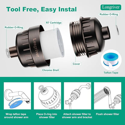 R7 Shower Filter High Put Shower Water Filter for Hard Water 99.99% Remove Chlorine, Heavy Metals, Shower Water Softener, Improve your skin and hair, Bathroom Fixture Hardware Parts, Oil Rubbed Bronze