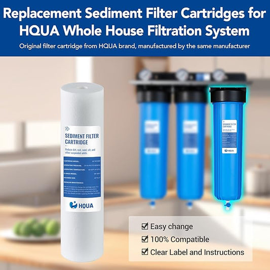 HQUA Whole House Sediment Replacement Filter Cartridge, WF-PP20BB, Fit for WF3 Series, material: PP, polypropylene, 5 Micron