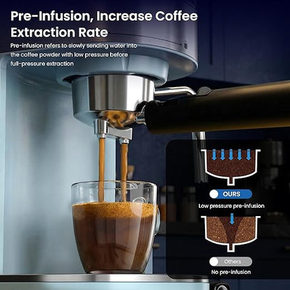 COWSAR Espresso Machine,Expresso Coffee Machines,Espresso Maker with Milk Frother Steam Wand & 40oz Removable Water Tank，Stainless Steel Compact Cappuccino & Latte Machine