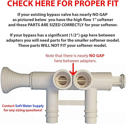 7345396 - High Flow 1" Water Softener Bypass Valve Kit with (2) Adapters, (4) Clips, and (4) O-rings
