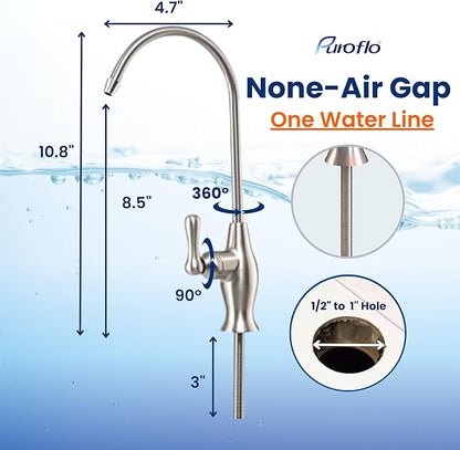 Brushed Nickel Reverse Osmosis Faucet, NSF Certified, Non‑Air Gap for Under Sink Water Filtration System, RO System Drinking Water Faucet, FLR-575BN
