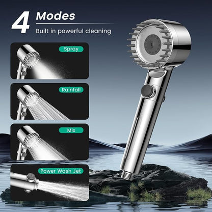 Filtered Shower Head with Handheld with 2PCS Filters, High Pressure 4 Spray Modes Showerhead with Filters, Water Softener Filters for Hard Water 59" Hose