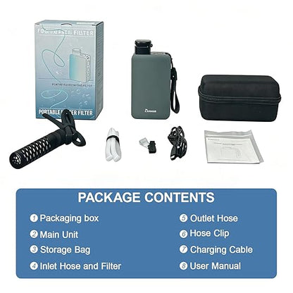Portable Electric Water Filter Pump, 0.01 Micron Outdoor Camping Water Purifier, Water Filtration System Survival for Hiking, Camping, Travel and Emergency, Best Gifts for Men.