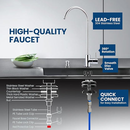 COMFEE’ CMP10 5-Stage Reverse Osmosis System, NSF Certified Water Filter for Under Sink, Easy DIY Installation, Ultra Safe Drinking Water Filtration System, Leak-Free RO System, 75 GPD