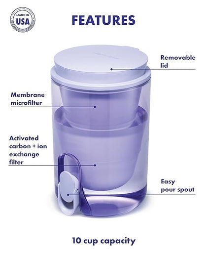 LifeStraw Home Studio Water Filter Dispenser, 10-Cup, Icelandic Blue, BPA-Free Designed for Everyday Protects Against Bacteria, parasites, microplastics, PFAS, Lead, and Improves Taste