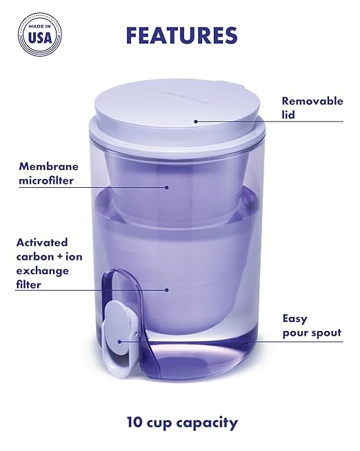 LifeStraw Home Studio Water Filter Dispenser, 10-Cup, Thistle Purple, BPA-Free Designed for Everyday Protects Against Bacteria, parasites, microplastics, PFAS, Lead, and Improves Taste