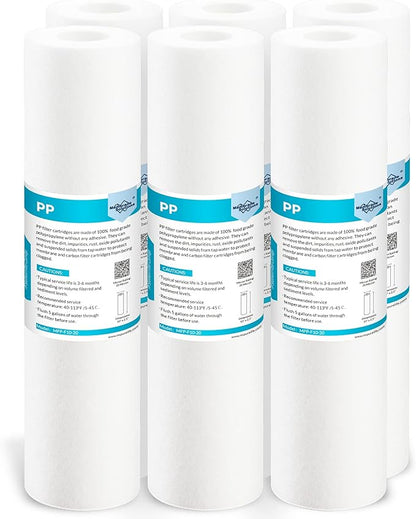Membrane Solutions 20 Micron 10" x 2.5" Sediment Water Filter Replacement Cartridge for Water Filter 10 x 2.5 inch Whole House Water System, Compatible with GE FXUSC, AP110, WHKF-GD05-6 Pack
