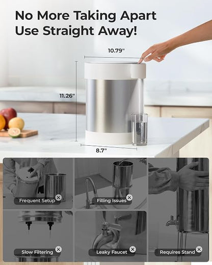 Waterdrop ED21W Rechargeable Non-Gravity Water Filter System, 5-Stage Stainless Steel Countertop Filtration, Reduce 70+ Contaminants, Lead, Chlorine and Cadmium, 22-Cup
