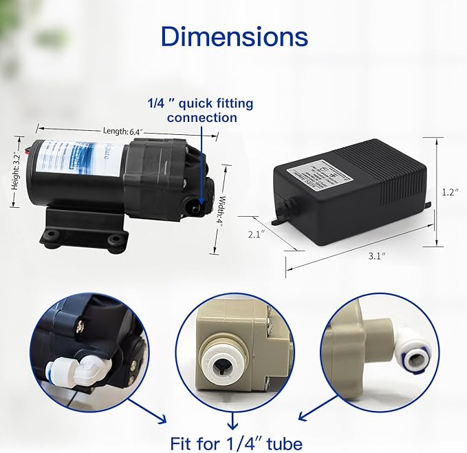 Geekpure Reverse Osmosis RO Booster Pump Kit 80-100 PSI | with Transformer + High and Low Pressure Switches + Fittings for 50-150 GPD RO System
