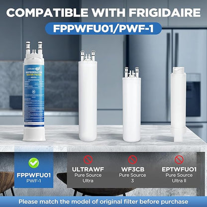 FPPWFU01 Water Filter Replacement For Frigidaire PurePour FPPWFU01 PWF-1, Electrolux EPPWFU01 Water Filter with 2nd Generation Filter Core, 3 Pack