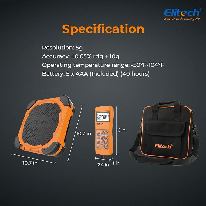Elitech Wired Refrigerant Scale LMC-200 220 lbs and Charging Valve
