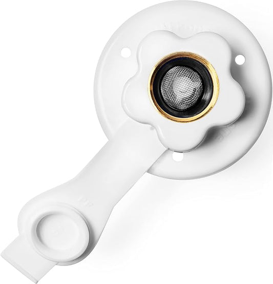Mirone RV City Water Fill Inlet Connection. RV City Water Fill Inlet. Hose Connector. Flange Brass with Check Valve, Camper, Trailer, Marine (White)