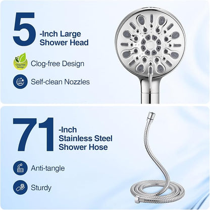 Filtered Shower Head with 8 Spray Modes, High Pressure Handheld Showerhead Filter for Hard Water Filtering Showerhead with Hose(N8HS702CP-NA)