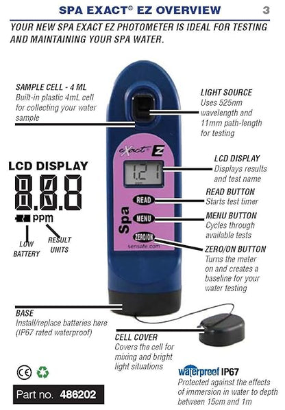 Exact 486202 Spa EZ Photometer Starter Kit - Accurate Water Testing Made Easy | Detects Alkalinity, Bromine, Calcium, Chlorine, and pH | USA Quality
