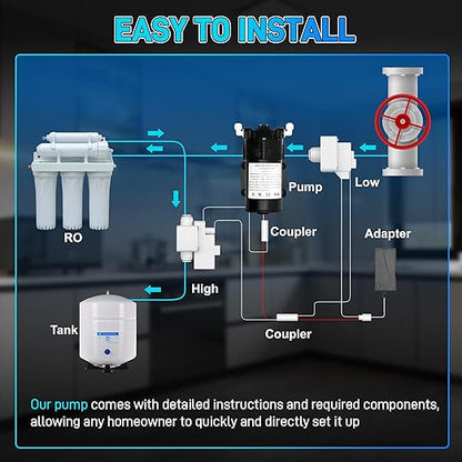 6800 Booster Pump Kit, Suitable for Household Reverse Osmosis Water Filtration System Standards or Manifolds up to 100 GPD,Bring a High-Voltage Switch