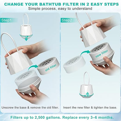 Bath Filter for Tub, Bathtub Water Filter 8-Stage, Bath Water Filter with 2 Pack Filters, Removes 90%+ Chlorine & Impurities, BPA Free, 2.5 GPM High Flow, 77°F-158°F for Skin & Hair Care