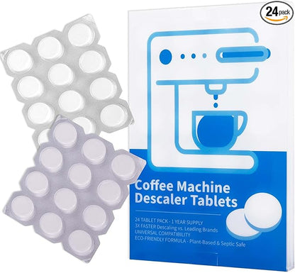 Coffee Machine Cleaning Tablets, Machine Descaler Tablets, 24PCS Coffee Machine Descaler Tablets - Plant-Based Universal Cleaner for Keurig Nespresso Delonghi, Deep Cleaning Descaling Solution (24PCS)