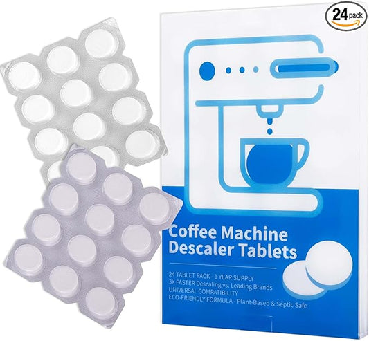 Coffee Machine Cleaning Tablets, Machine Descaler Tablets, 24PCS Coffee Machine Descaler Tablets - Plant-Based Universal Cleaner for Keurig Nespresso Delonghi, Deep Cleaning Descaling Solution (24PCS)