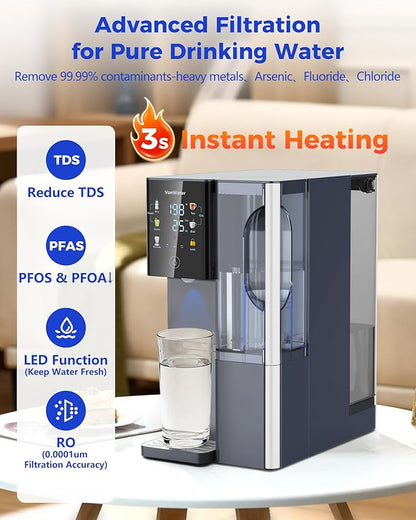 CT910H Reverse Osmosis Water Filter Countertop, 3S Instant Hot RO Water Filtration System, 7-Stage Water Purifier with Portable Pitcher, NSF/ANSI 372,42,58, Reduce TDS PFAS, No Installation