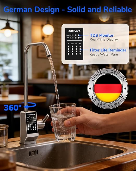 Ecoviva RO800G Tankless 9-Stage Commercial Reverse Osmosis Water Filtration System, NSF/ANSI 58, 800GPD German Design 3:1 Pure to Drain,10 Years Fully Sealed Solid & Reliable, Alkaline PH+