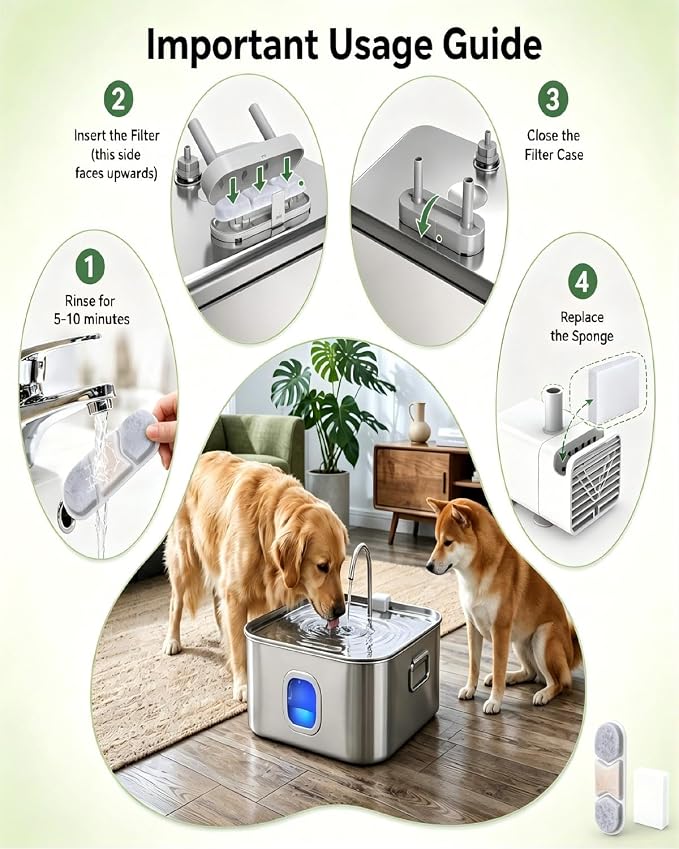 12 Pack Dog Water Fountain Filters Replacement Compatible with Zuqqony DYSJ01 12L MAILOFY WF120 WF160 FIYOVA Stainless Steel Automatic Pet Dispenser, 5-Layer Water Softener Carbon Filter, 6-Month Set