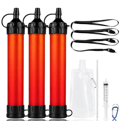 Water Filter Straw, Emergency Water Purefier, 1500 Liters/396 Gallon Capacity, Portable Filtration System for Camping, Hiking, Travel, Biking (3PCS)