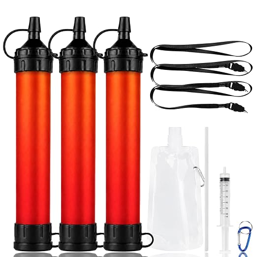 Water Filter Straw, Emergency Water Purefier, 1500 Liters/396 Gallon Capacity, Portable Filtration System for Camping, Hiking, Travel, Biking (3PCS)
