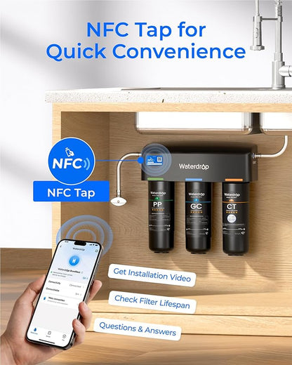 Waterdrop TSA 8 Layer Under Sink Water Filter System, Under Sink Water Filtration System, Reduces PFAS, PFOA/PFOS, Fluoride, Chlorine, Bad Taste & Odor, NSF/ANSI 42 Certified Element, USA Tech