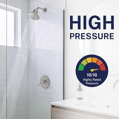 Gillian™ by HammerHead High Pressure Shower Head with Filter – Genuine KDF-55 Filtered Shower Head for Hard Water, Healthier Skin & Hair – Metal 6-Inch Rainfall Showerhead with Filters, Brushed Nickel