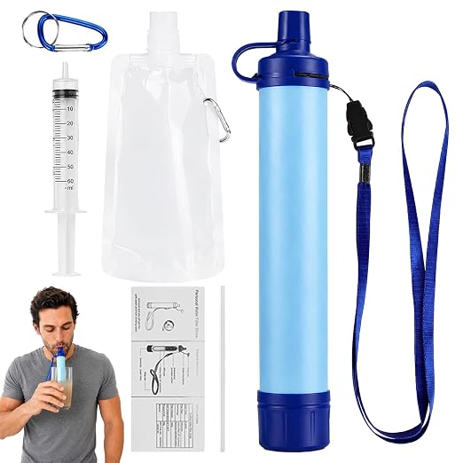 Emergency Water Filter Straw, Portable, Lightweight, for Hiking, Camping, Travel (1PCS)