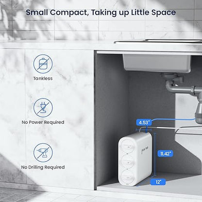 GLACIER FRESH GFU06 0.01μm Ultra Filtration Under Sink Water Filter System, Tankless Ultra Compact Design, with Faucet, No Electricity & Waste Water, Preserve Beneficial Minerals No TDS Reduction