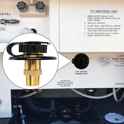 RV Water Inlet Replacement City Water Fill Inlet Flange Brass RV City Water Inlet with Check Valve 1/2" NPT Male City Water Fill Flange City Water Hookup for Camper Trailer Marine Motorhome,Black