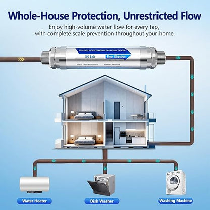 Scale Water Softener System,Salt-Free Water Descaler Whole House, ¾-Inch NPT Water Descaler System, Prevents Limescale in Tankless Water Heaters, Pipes, Dishwasher,Smart Toilets & Appliances